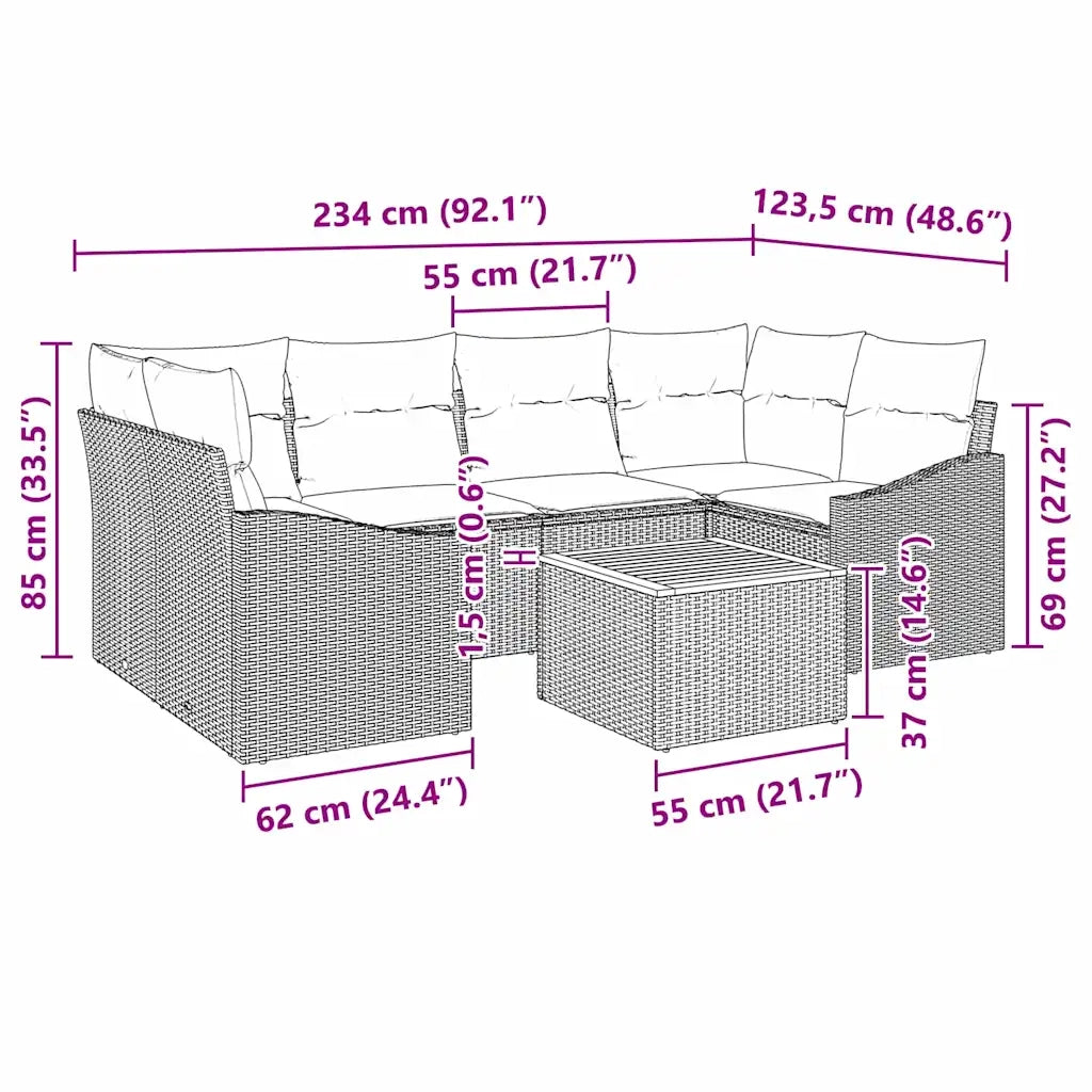 Set Divano da Giardino con cuscino 7 pcs Grigio polyrattan