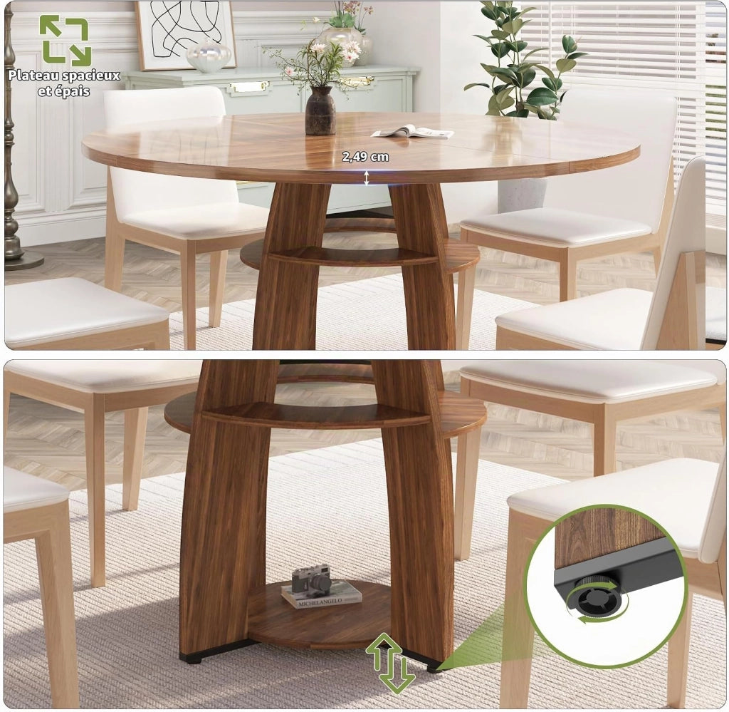Tavolo da Pranzo Rotondo Rustico 120 cm per 4-6 Persone con Ripiano - Noce