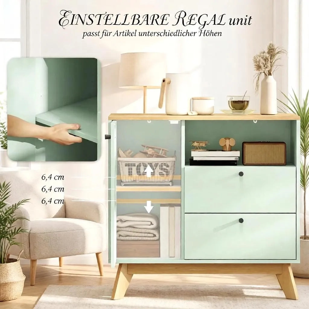 Buffet con 1 anta, 2 cassetti, scomparto aperto e ripiano regolabile