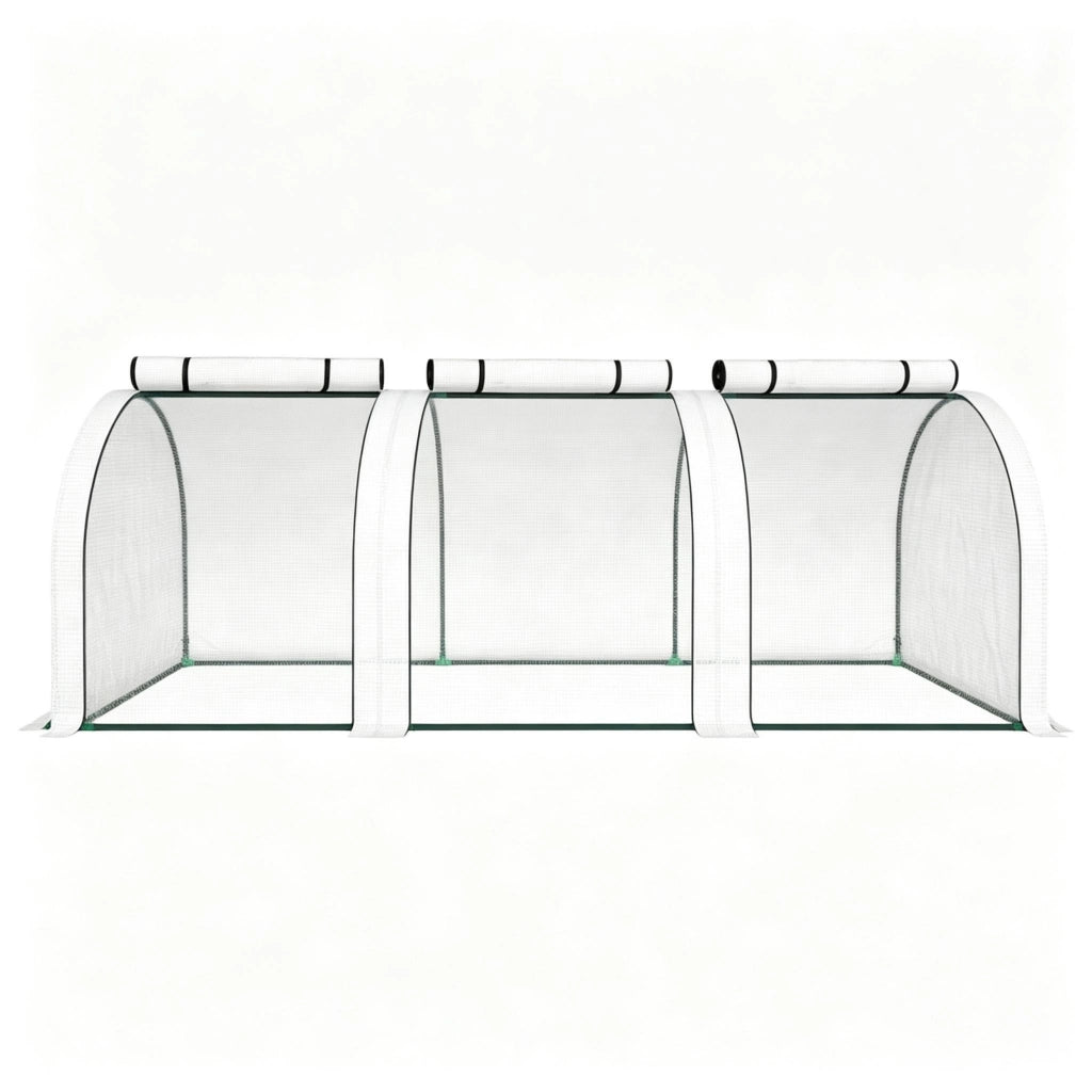 Serra da giardino per orto con 3 porte zip struttura in acciaio verniciato a polvere telo PE bianco 295 × 100 × 80 cm