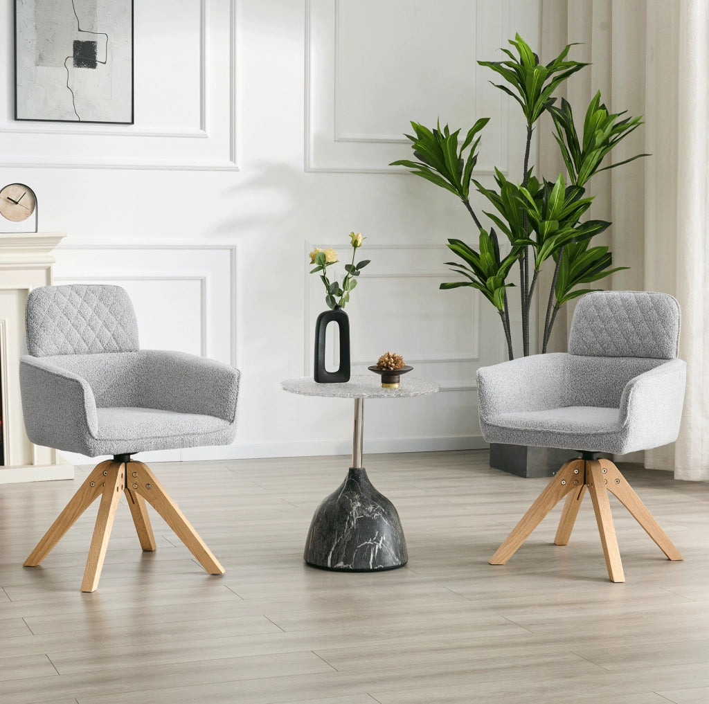 Set 2 sedie da pranzo girevoli 360° in tessuto grigio chiaro e legno massello HOMVRA