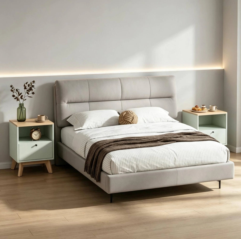 Set di 2 comodini con cassetto e vano aperto; 40 x 40 x 55 cm; MDF verde chiaro