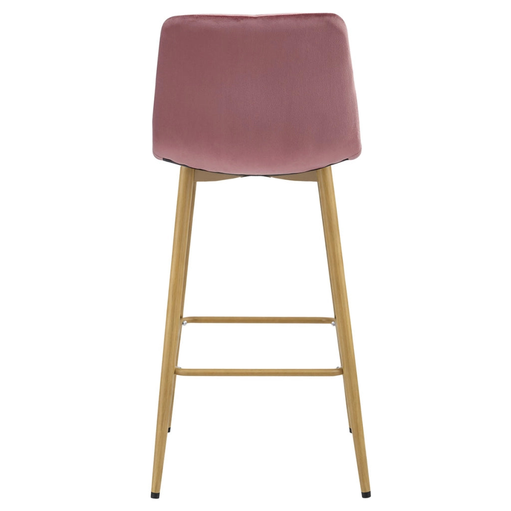 Sgabello Arceto in Velluto Rosa Antico e Gambe Rovere