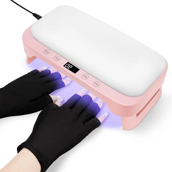 Lampada UV per Gel Unghie con Riposo per la Mano e Guanti - 4 Timer Lampada Pieghevole - Rosa