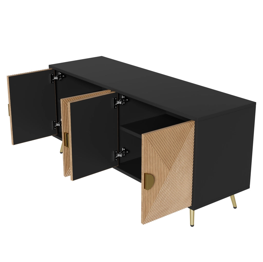 Credenza 160 cm a 4 ante nera effetto legno con dettagli oro