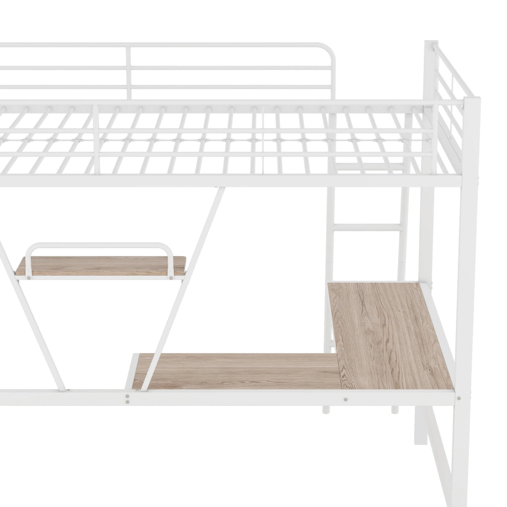LETTO a soppalco 90x200 cm in metallo bianco con scrivania L e ripiano
