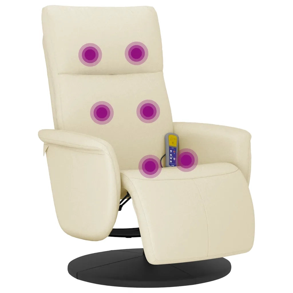 Poltrona | Sedia Relax Reclinabile Massaggio con Poggiapiedi Crema Similpelle