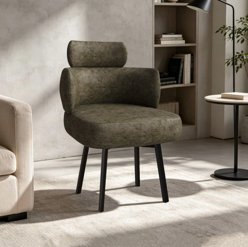 SEDIA girevole 360° con braccioli 60x56x53 cm in chenille verde oliva
