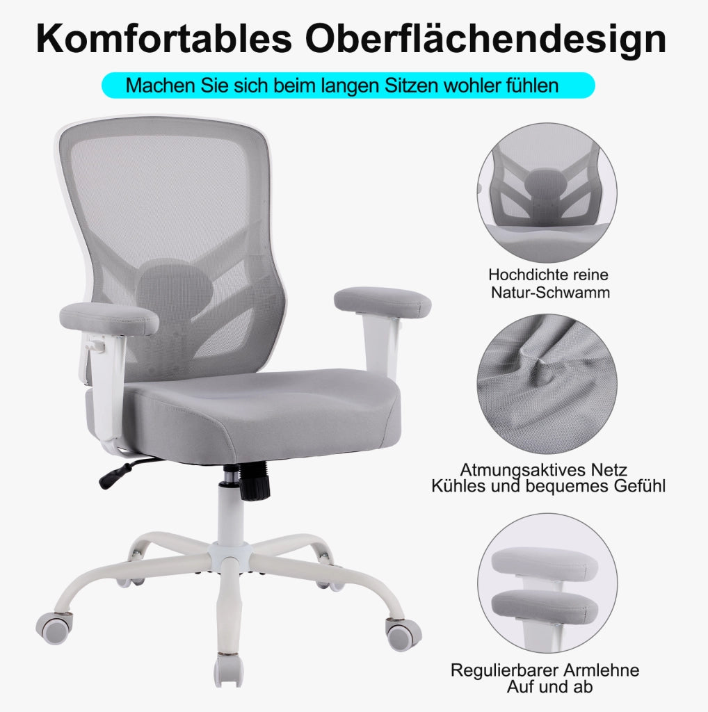 Sedia da ufficio ergonomica con supporto lombare regolabile; braccioli 2D; grigia