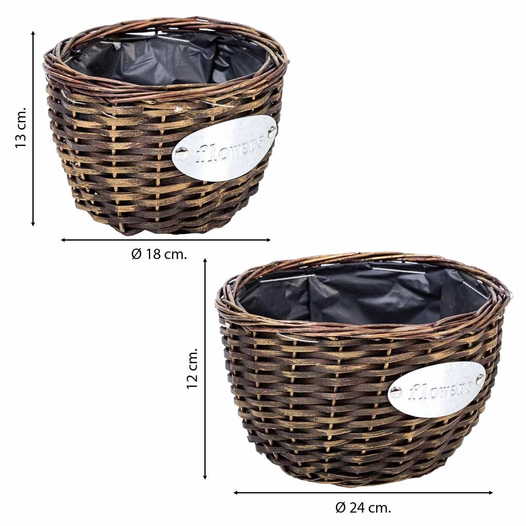 Set di 2 cestini in vimini marrone