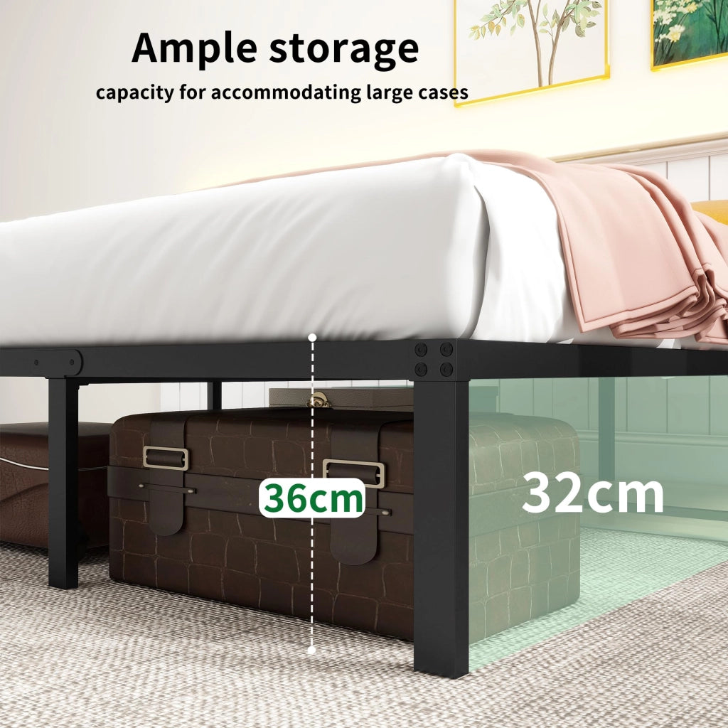 Letto per adulti 140 × 200 cm in metallo, struttura stabile e silenziosa, spazio sotto il letto, senza materasso, nero