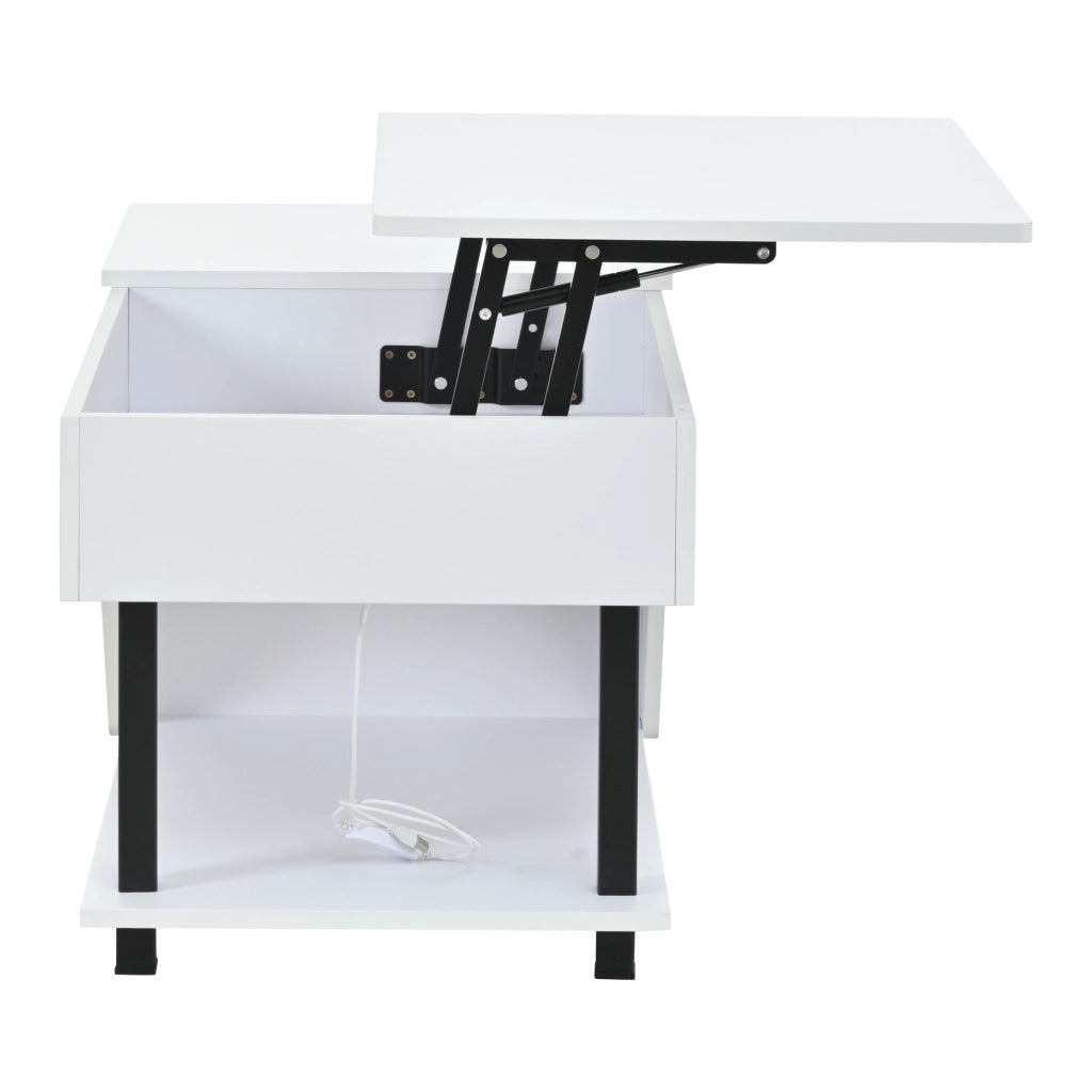 TAVOLO DA SALOTTO H 46-60 cm 50x100 cm Bianco con LED e contenitore