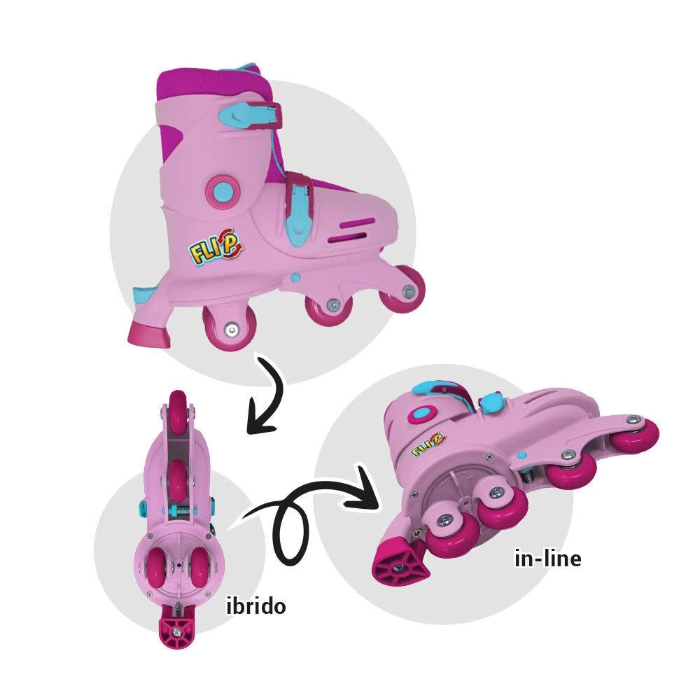 Pattini Flip convertibili,In line e Tri-skate, Taglia 26-29,Colore rosa,Sport One,Eta 3+