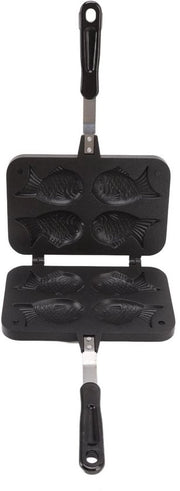 Piatto per dolci a forma di taiyaki con manico antiscorrosione e rivestimento antiaderente, doppio fondo e manico antiscorrosione facile da utilizzare.