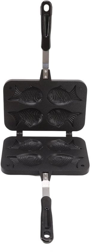Piatto per dolci a forma di taiyaki con manico antiscorrosione e rivestimento antiaderente, doppio fondo e manico antiscorrosione facile da utilizzare.