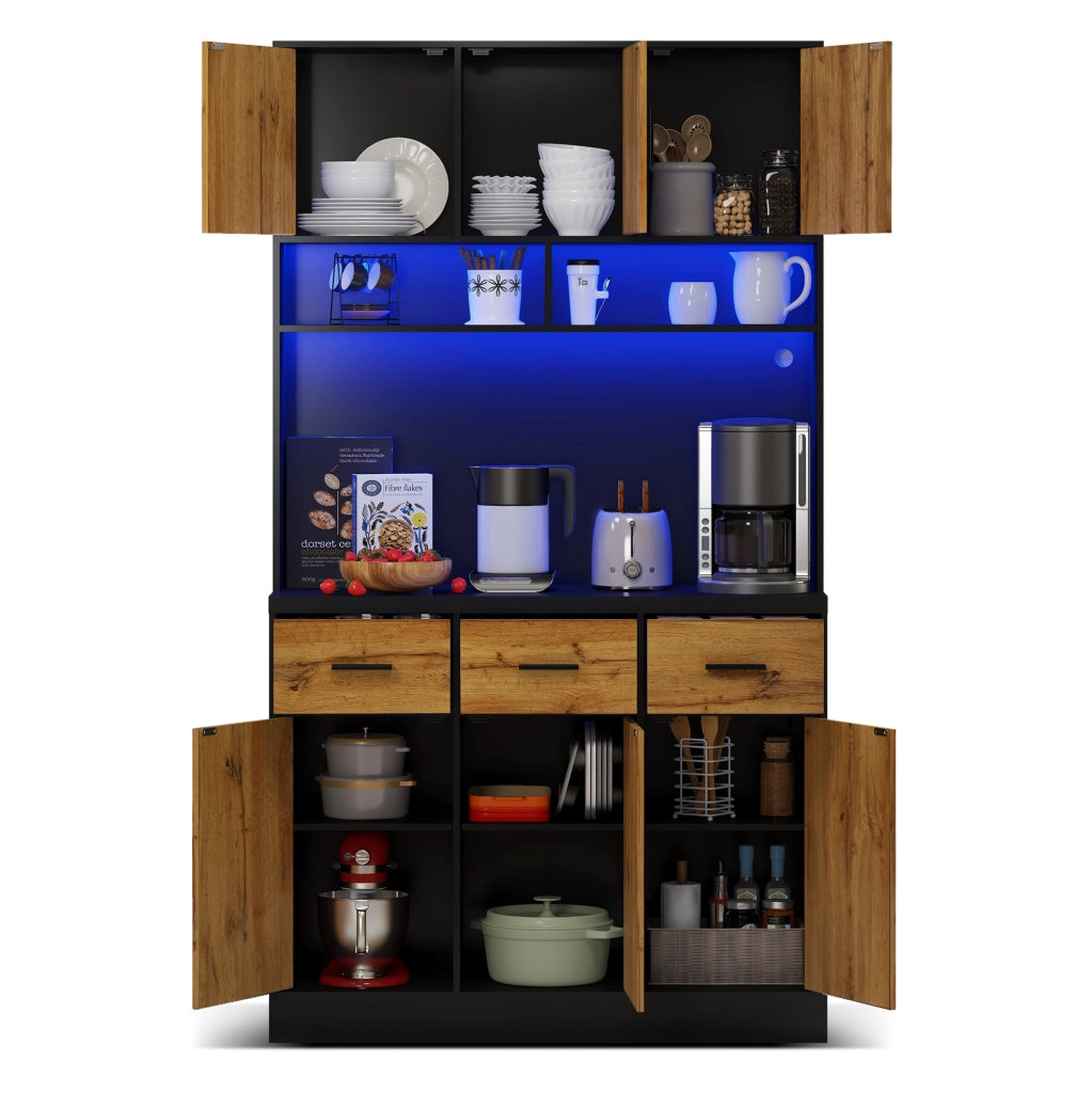 Mobile da cucina con LED, prese USB, cassetti e ripiani regolabili