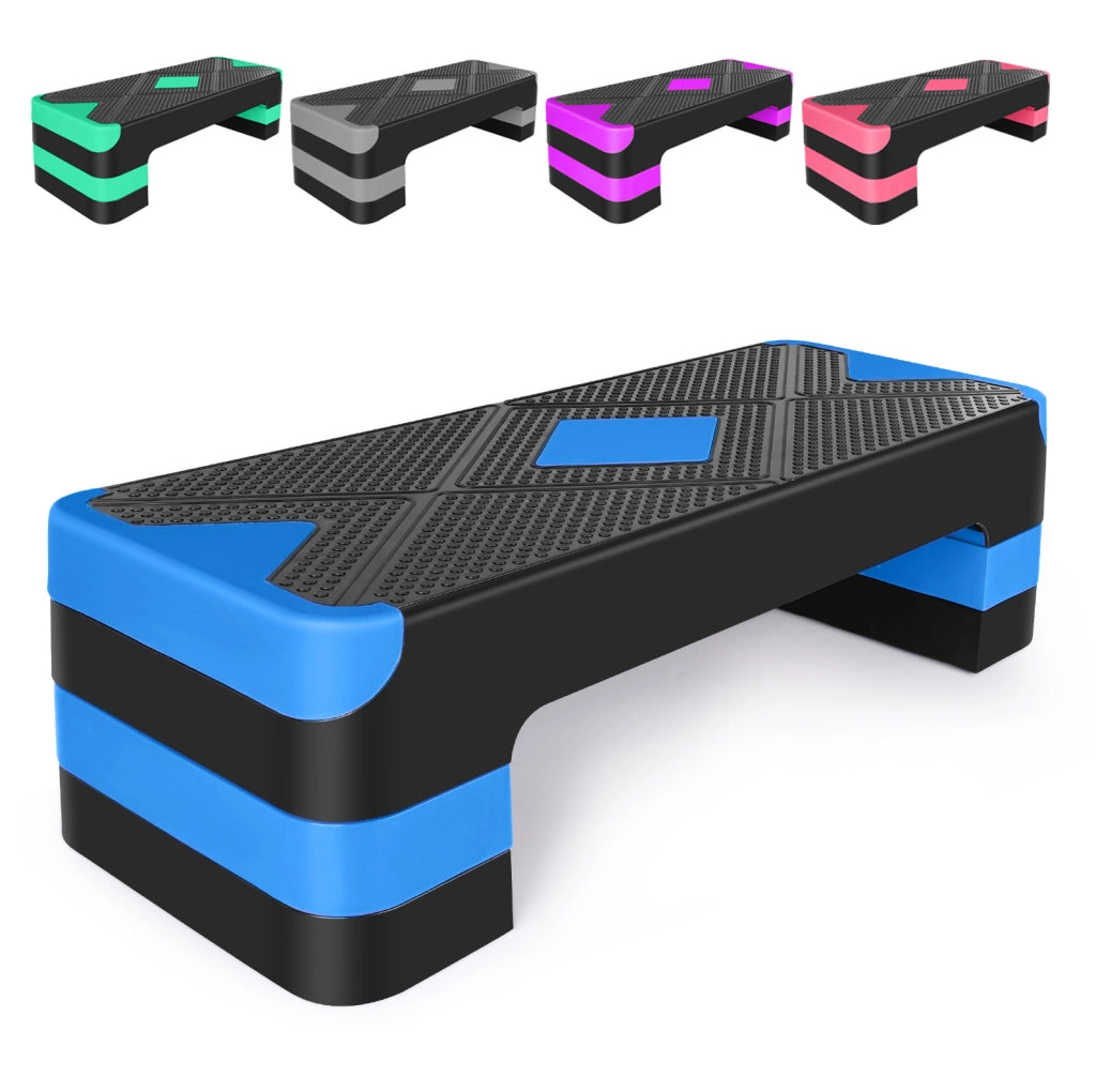 Step aerobico regolabile 68,5x28x10 cm in ABS blu, 3 altezze per casa