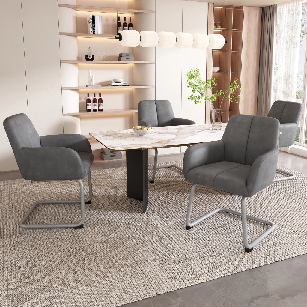 SEDIA da pranzo in pelle grigia con braccioli, set da 4 pezzi