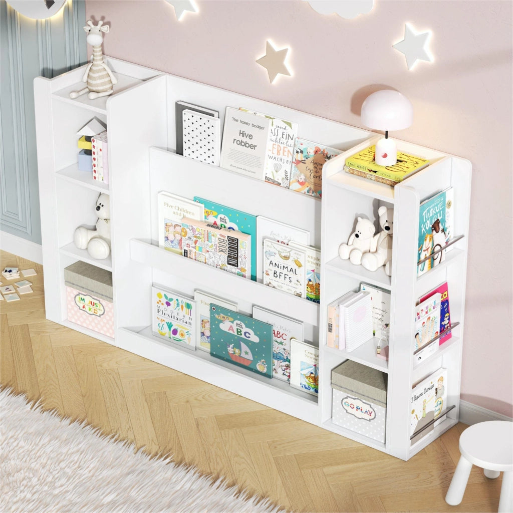 Libreria per bambini con ripiani aperti e angoli arrotondati in MDF bianco