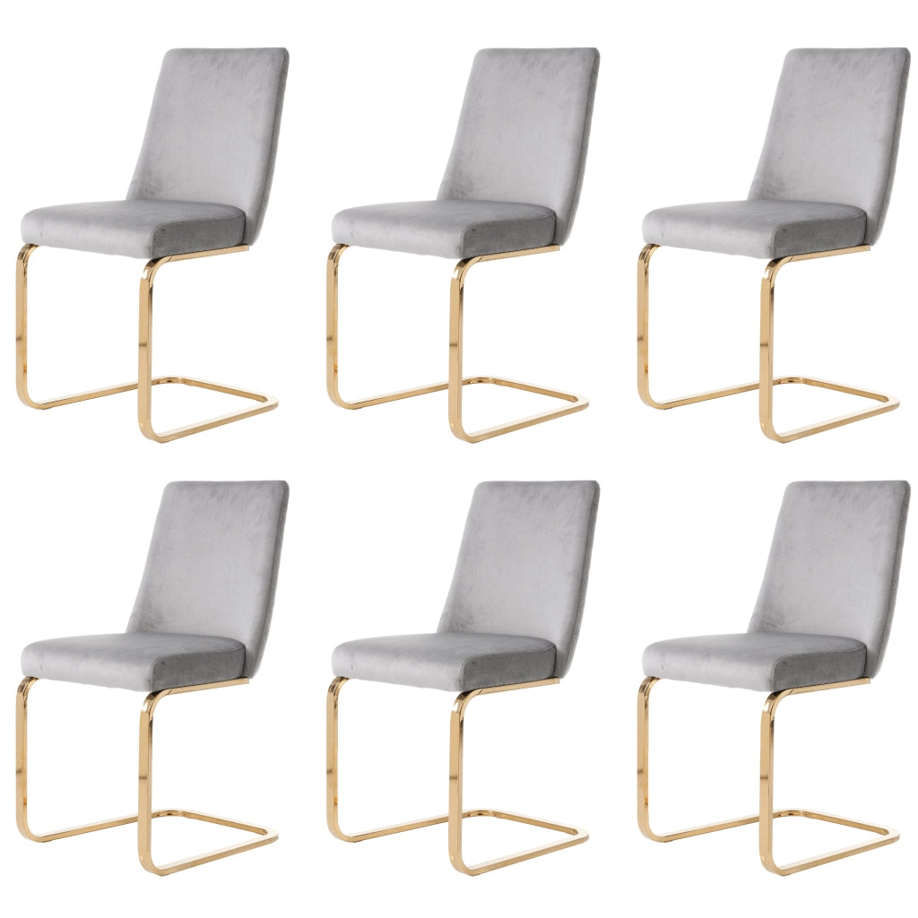 Sedie da Pranzo Set 6 Pezzi Velluto con Schienale Diamond e Gambe in Metallo Dorato ¨C Xylo ¨C Grigio