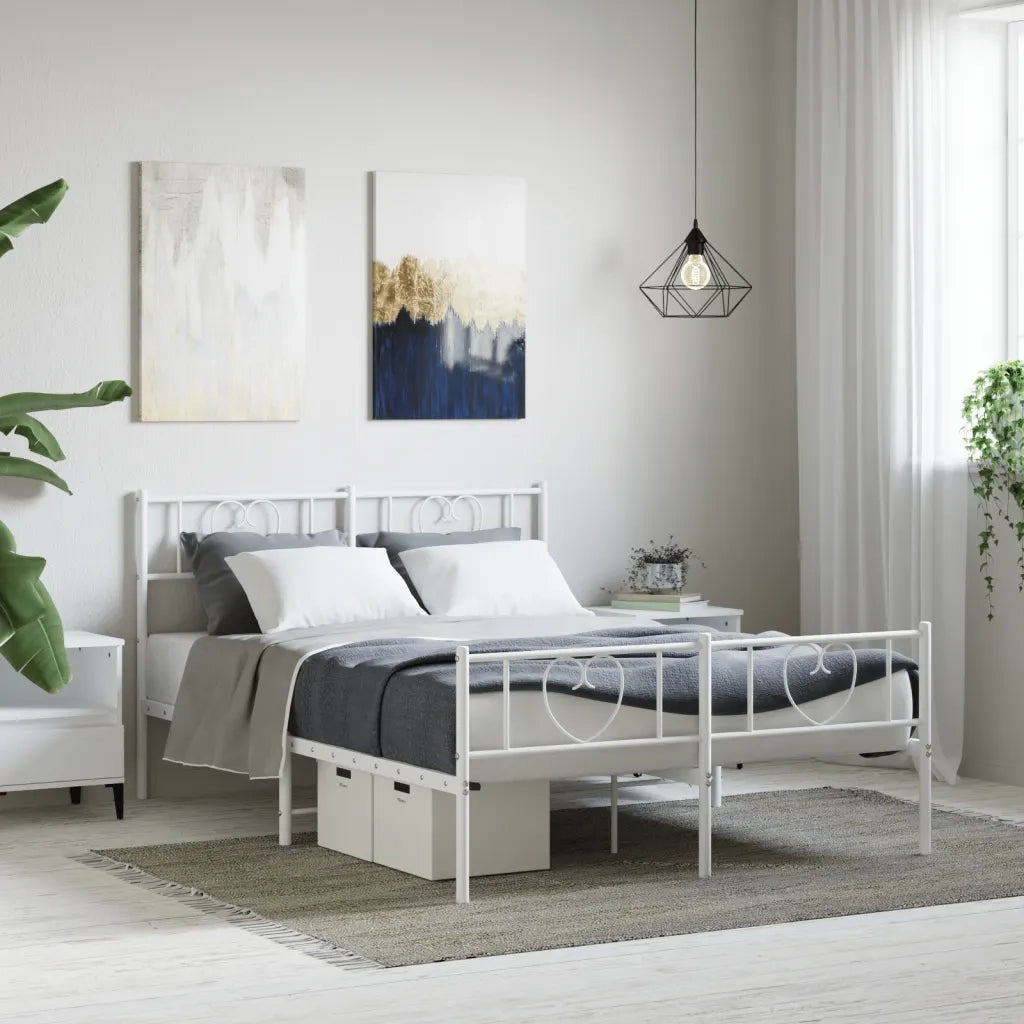 Letto matrimoniale | Letto per adulti | Giroletto con Testiera e Pediera Metallo Bianco 120x190 cm