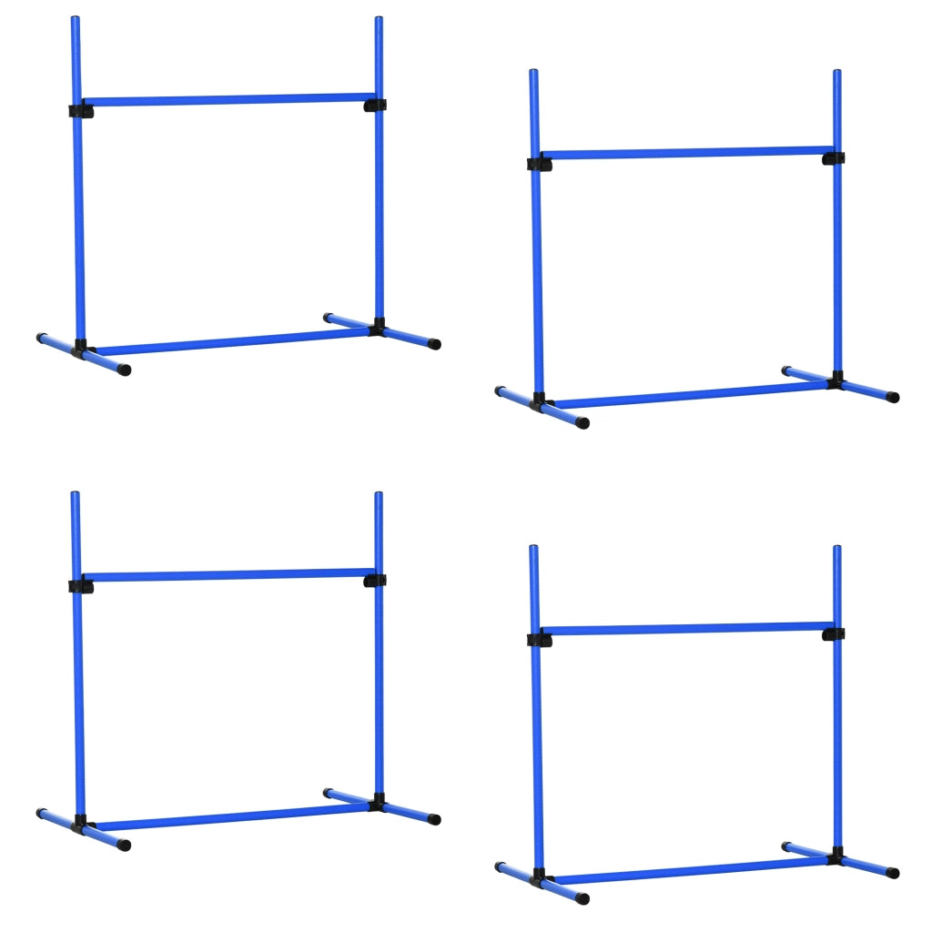 Set Agilità per Cani 4 Pezzi, 99x65x94 cm, Altezza Regolabile, 2 Asti Ostacoli, 2 Slalom, 4 Barre a Terra in Plastica, Blu