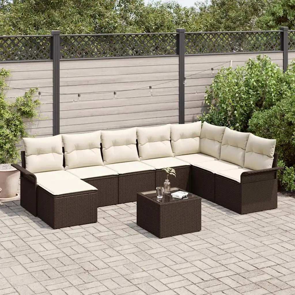 Set Divano da Giardino con cuscino 9 pcs Grigio Poly Rattan