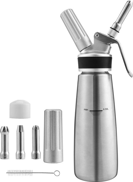 Sifon per crema 500 ml con 3 bocchette in acciaio inossidabile, dispenser di crema professionale per la preparazione di crema di formaggio, apparecchio per crema