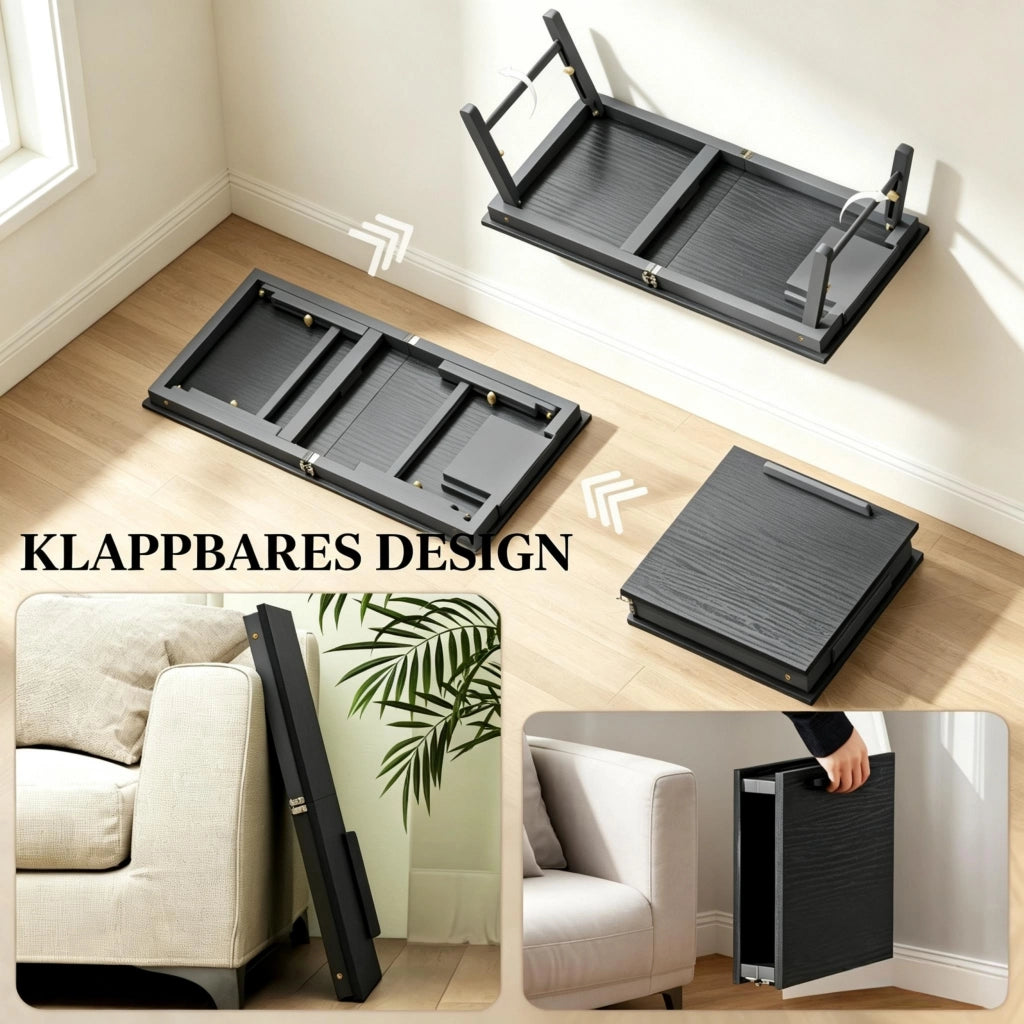 Tavolo da letto per laptop regolabile 70 × 33 cm con piano inclinabile e vano laterale in bambù e MDF nero