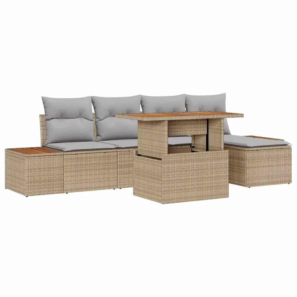 Set Divano da Giardino 6 pcs Beige Poly Rattan