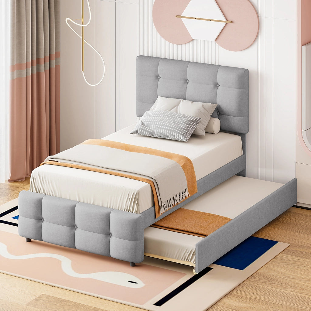 LETTO POLSTER 90 x 200 cm con letto estraibile, testiera regolabile, grigio