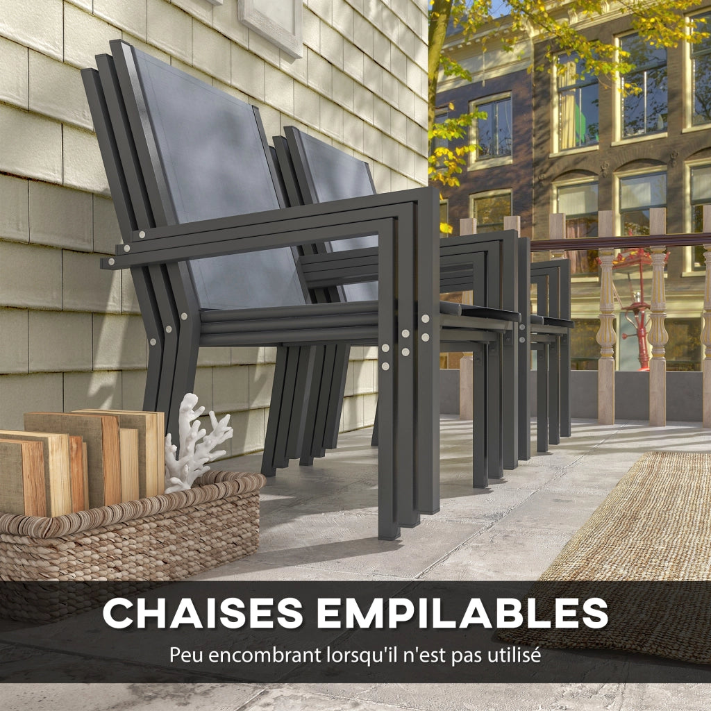 Set tavolo da pranzo giardino 6 persone ¨C Xylo ¨C sedie impilabili telaio acciaio grigio