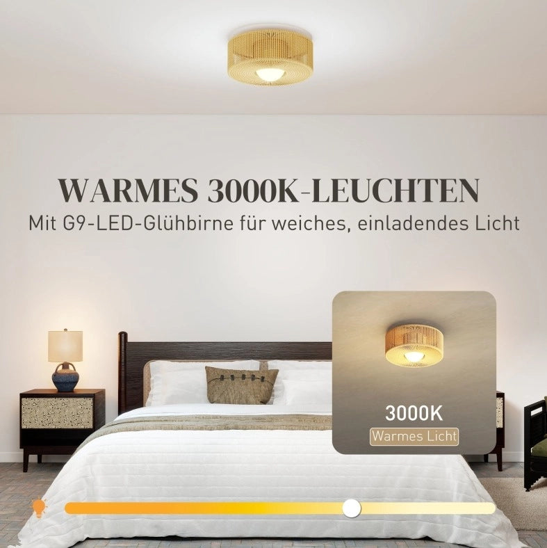 Lampada a soffitto Boho in spago di canapa con portalampada G9 LED, design rotondo Ø30 cm