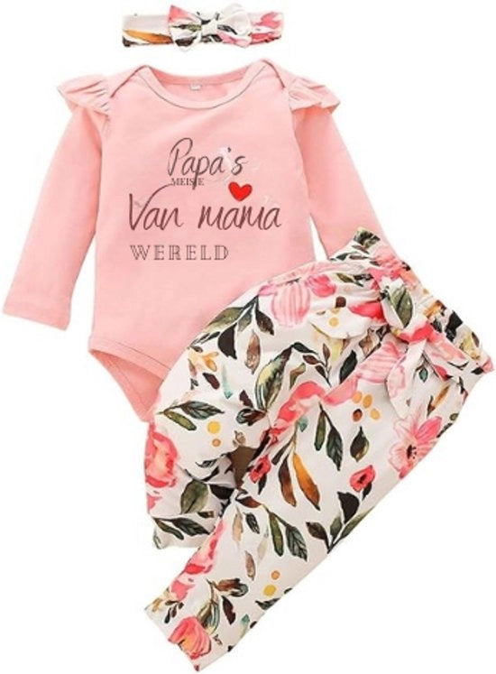 Set di abbigliamento per bambina 3 pezzi - Romper per bambina con code lunghe - Abito a fiori per bambina 0-18 mesi