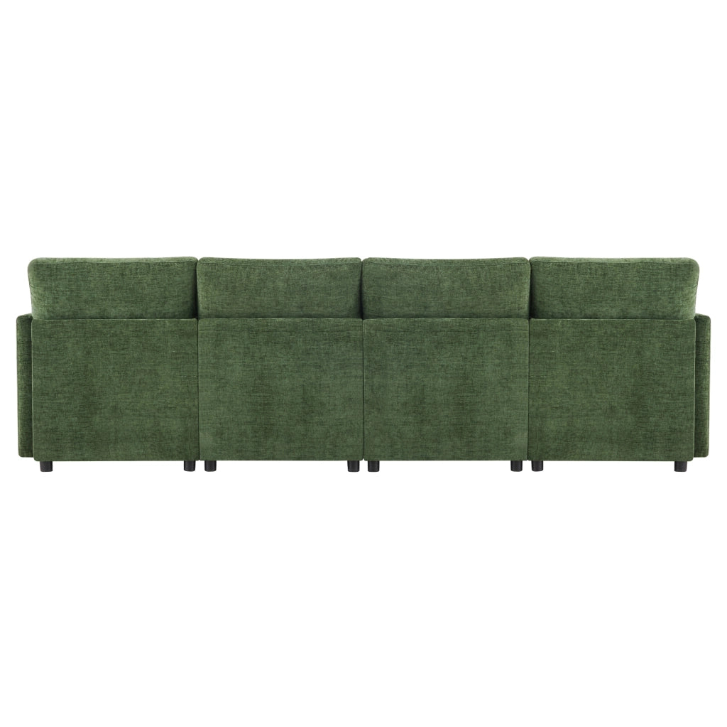 Divano modulare in tessuto Chenille con 2 pouf e 6 cuscini, trasformabile in forme a U e L, 278x161x81 cm, per soggiorno e appartamenti