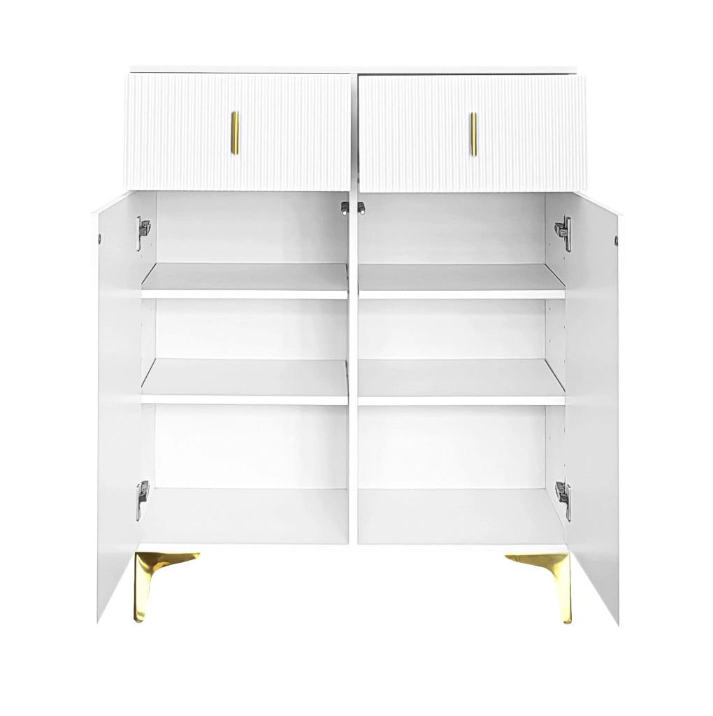 Madia bianca 83x35x101 cm con 2 cassetti; 2 ante e ripiani regolabili HOMVRA