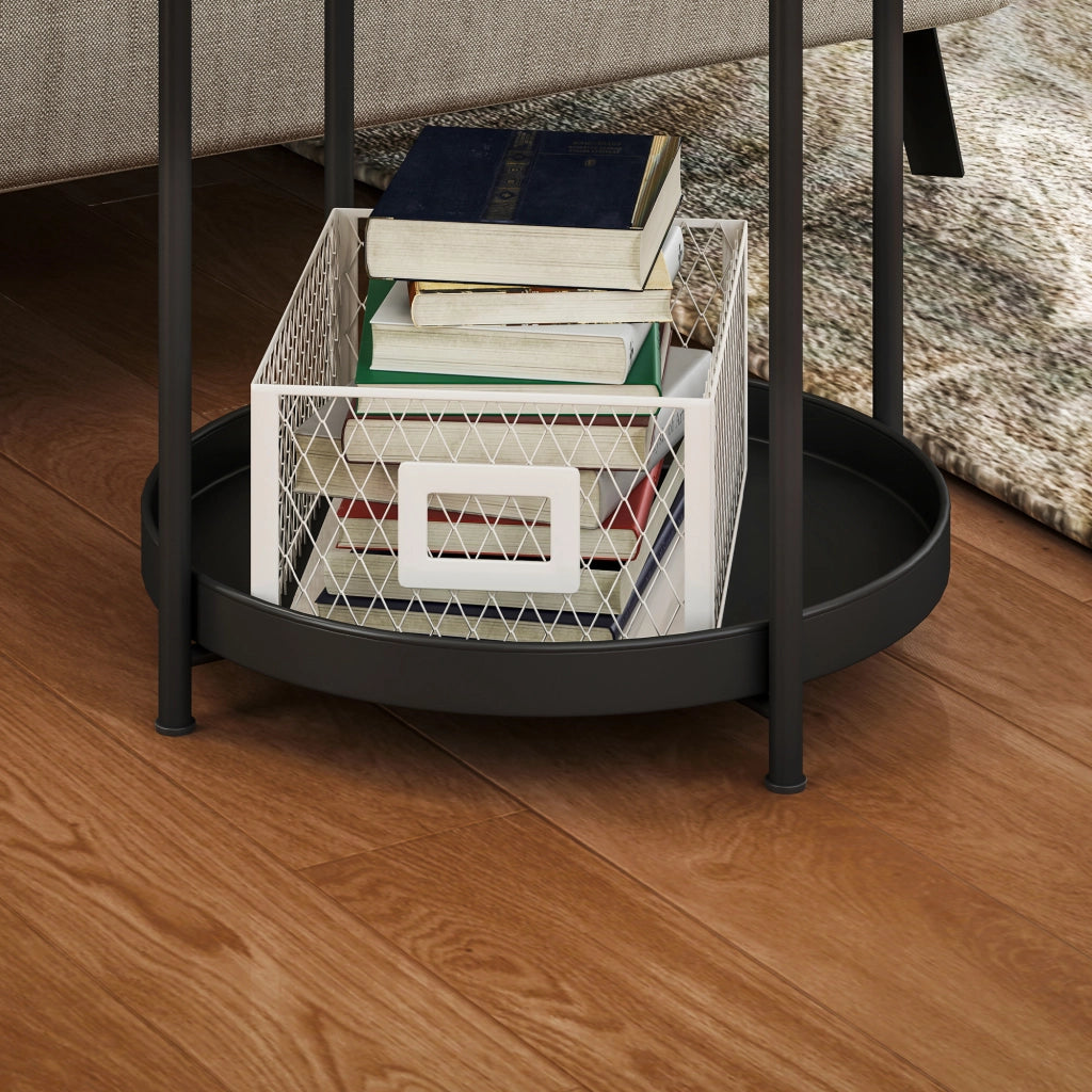 Tavolino rotondo 44x44x56 cm con 2 ripiani in acciaio nero