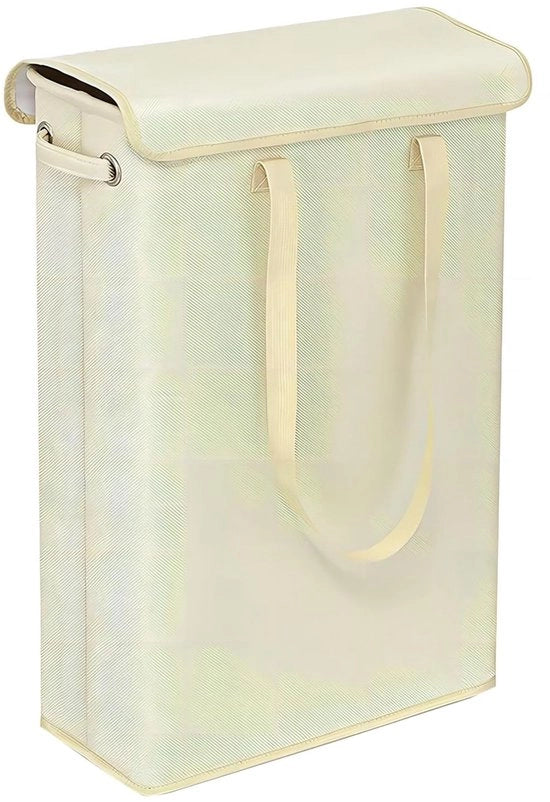 Wastino compattabile con coperchio, capacità di 45 litri, wastino compattabile con maniglia, contenitore lavabile pieghevole impermeabile per bagno e camera da letto, piccolo contenitore (beige)