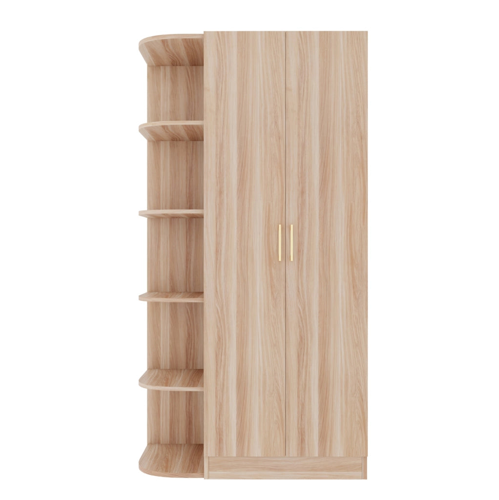 Guardaroba 90 x 55 x 170 cm con doppia anta, ripiani multipli e ampia barra appendiabiti, finitura effetto legno naturale