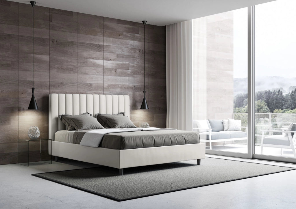 Letto Matrimoniale Francese 140x190 cm con Rete e Contenitore Agueda Bianco
