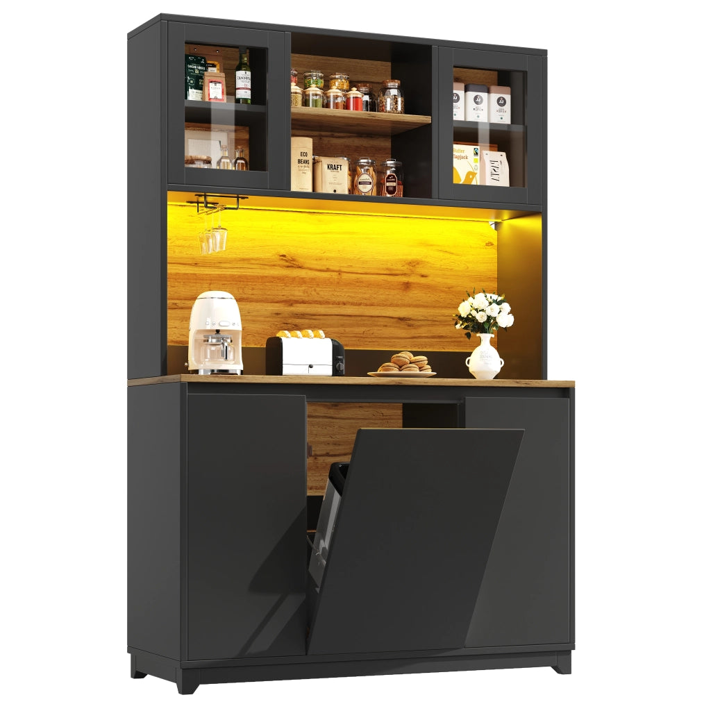 Mobile Alto da Cucina con Ante in Acrilico e LED ¨C Xylo ¨C Nero, 120x40x180 cm