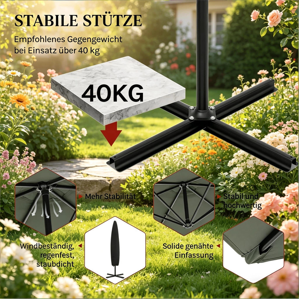 Ombrellone da giardino a sbalzo con manovella e inclinazione in metallo e poliestere grigio scuro 310 × 310 cm