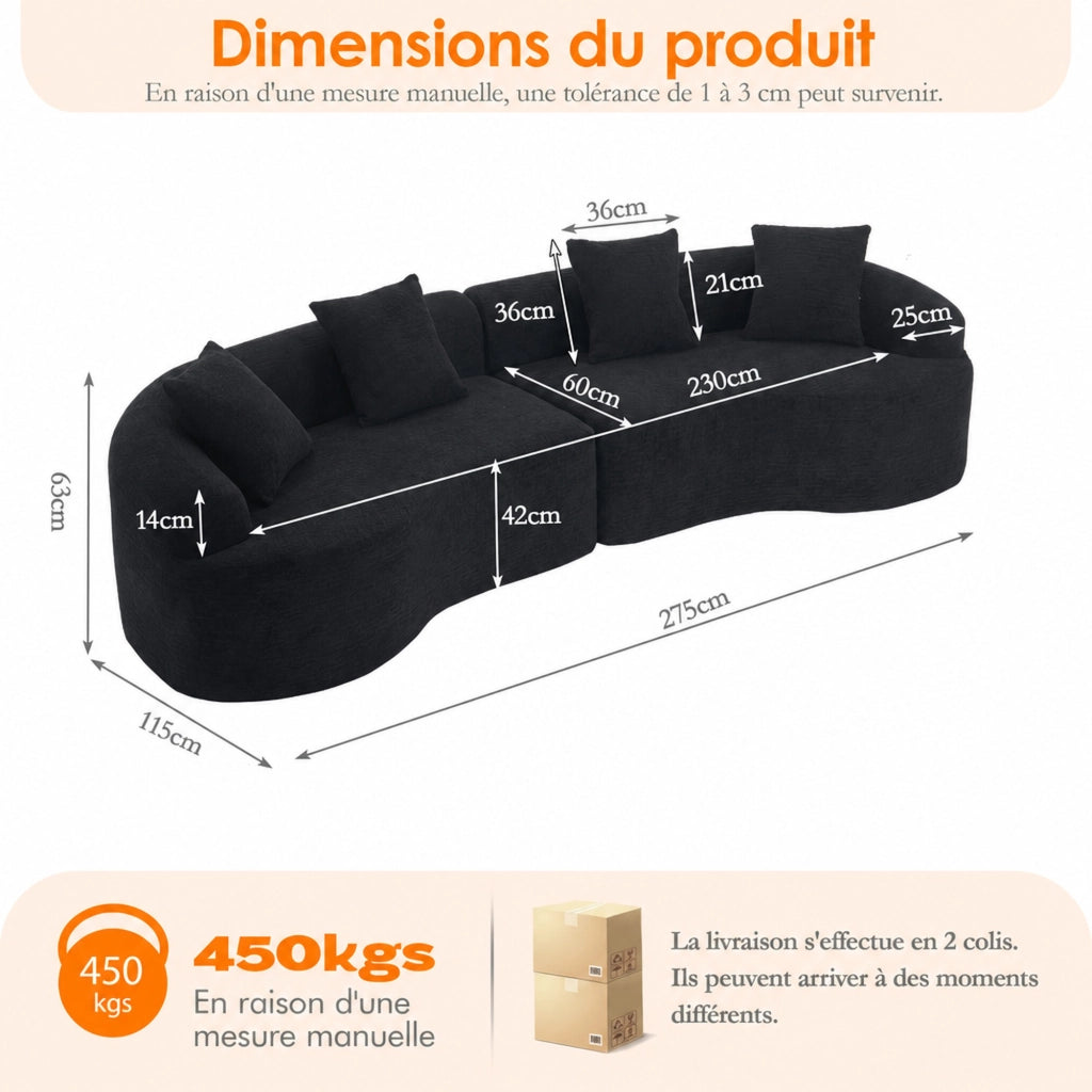 Divano modulare a 4 posti in chenille dalla forma curva configurabile per soggiorno e zona living