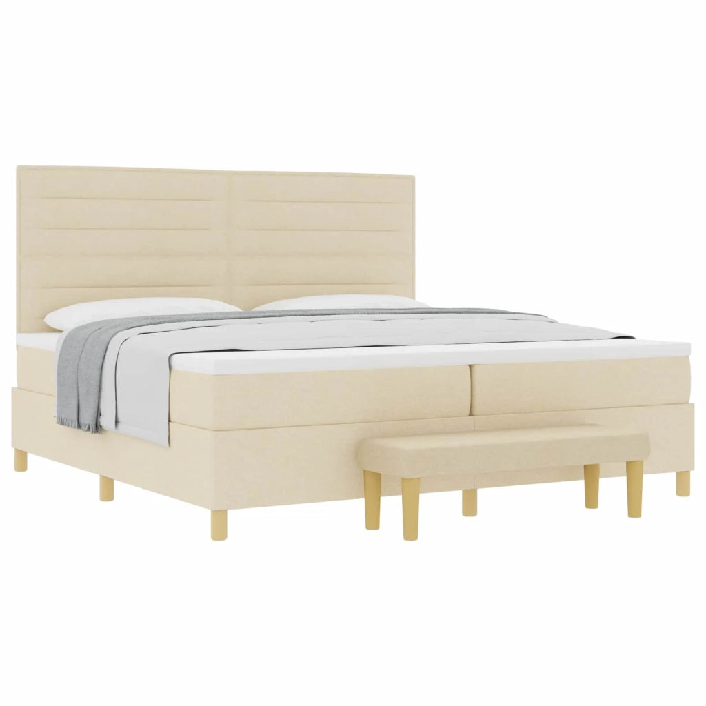 Letto a molle con materasso Crema 200 x 200 cm Tessuto