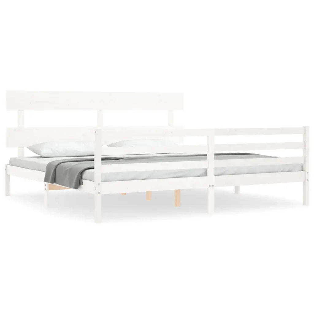 Giroletto con Testiera-Struttura Letto con testiera Bianco 200x200 cm in Legno Massello 520106
