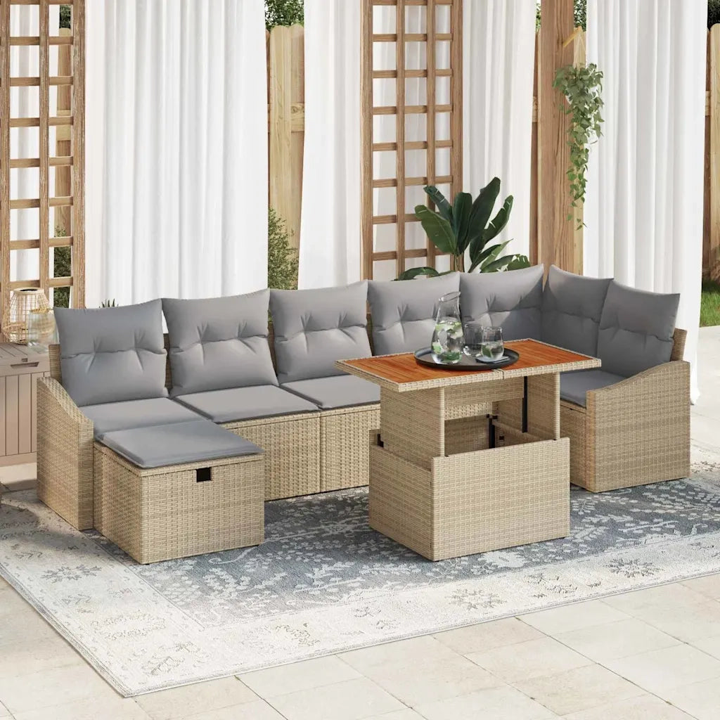 Set Divano da Giardino 8 pcs Beige polyrattan