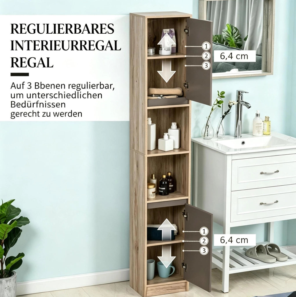 Mobile bagno alto slim in MDF e truciolato grigio e rovere 30x24x170 cm