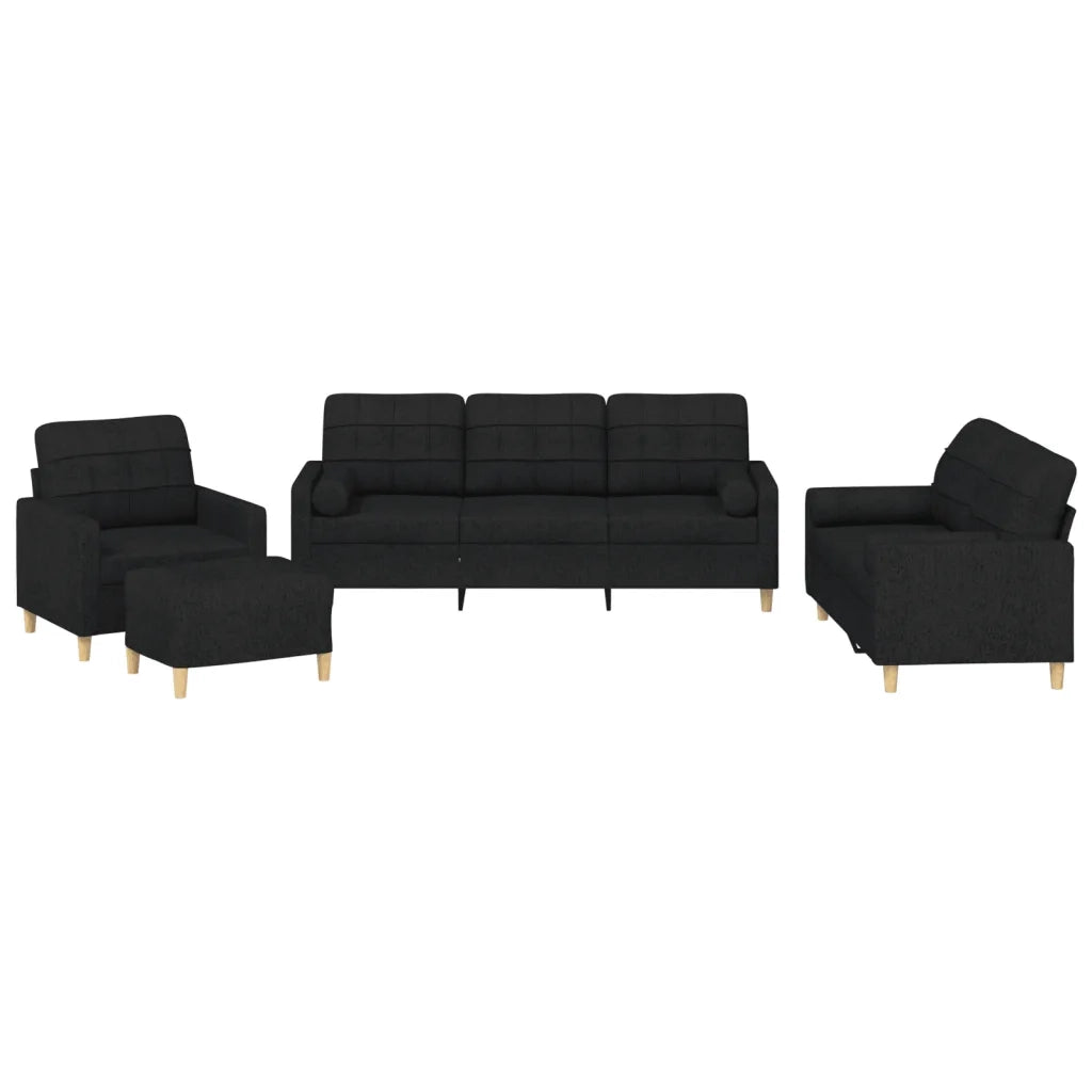 Set Divani 4 pz con Cuscini Nero in Tessuto