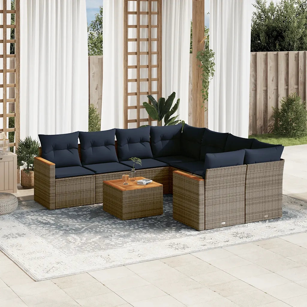 Set Divani da Giardino 9 pz con Cuscini Grigio in Polyrattan 3225830