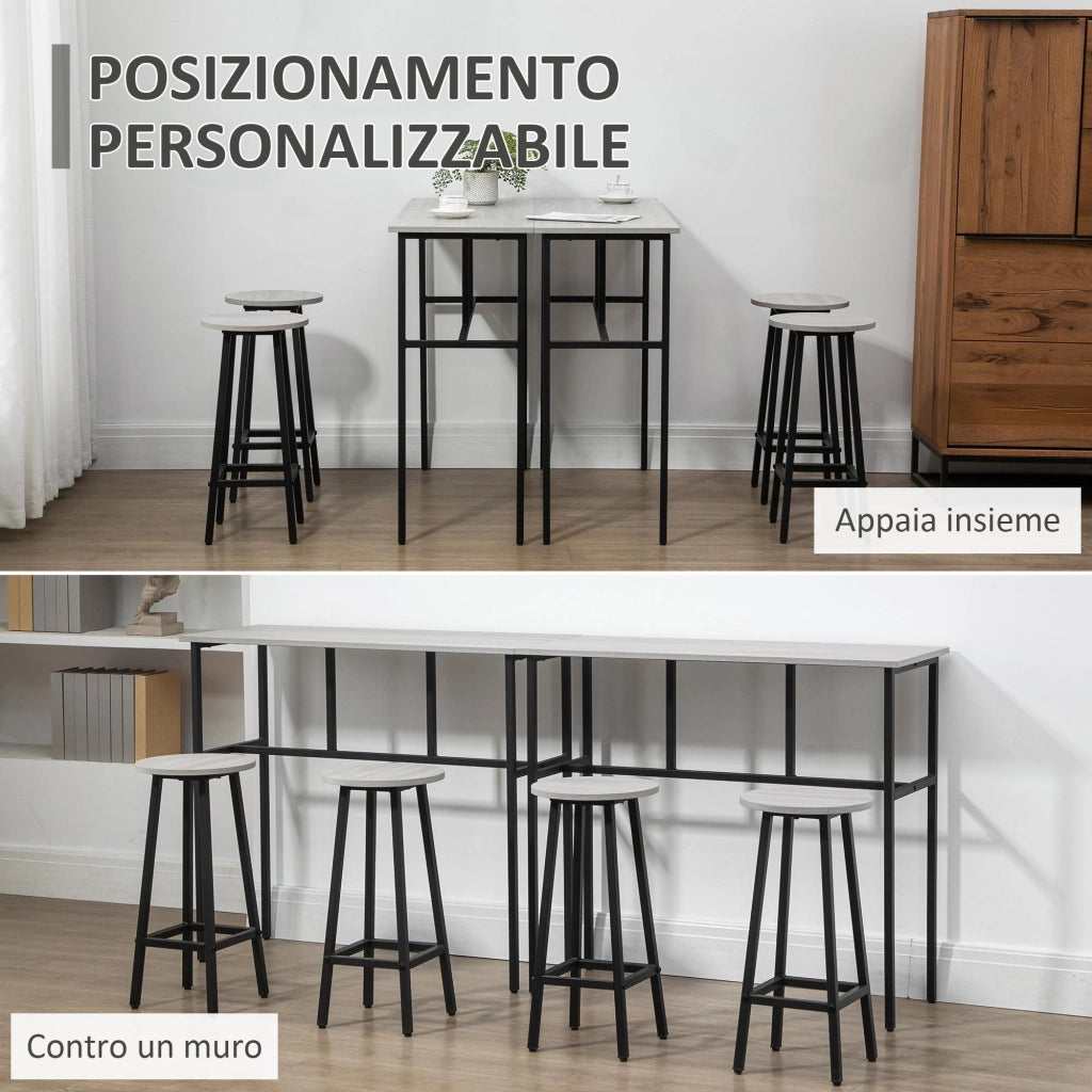 Set 2 Tavoli Alti 100x40x90 cm e 4 Sgabelli Grigio